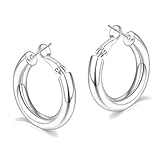 sovesi Chunky Silver Hoop Earrings for Women, 14k White Gold with 925 Sterling Silver Post Hoops 30m