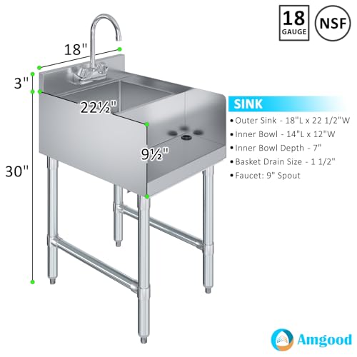 Image of AmGood 22 in. x 18 in. Stainless Steel Blender Station with Dump Sink and Faucet