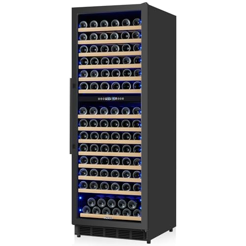 Image of Dual Zone Wine Cooler Refrigerator, 24 Inch Wine Fridge Freestanding or Built-in, 154 Bottle Large Capacity Wine Cooler with Advanced Compressor, Air-circulation System and Low Noise - Black