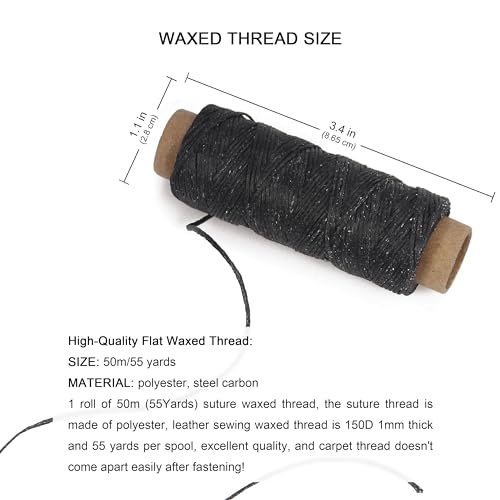Hilo encerado para coser cuero 55 yardas y kit aguja 8 piezas miniatura 2