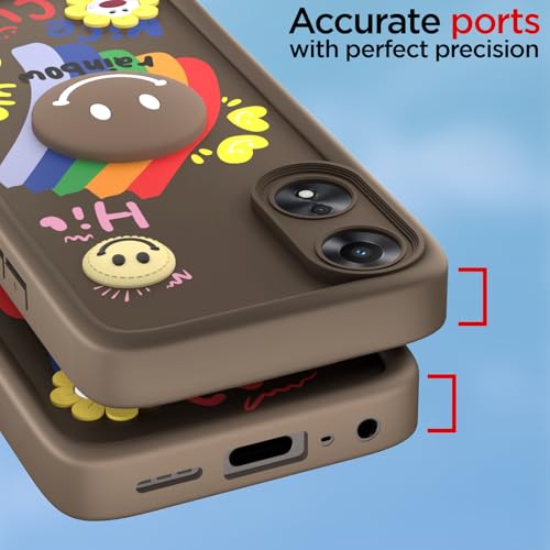Image of Pikkme Back Cover for Oppo A78 5G | Soft Silicone| Cute Rainbow Smile & 3D Cartoon Flower Design | Shockproof Raised Camera Protection Bumper Case (Brown)