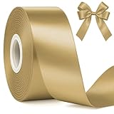 Fullive 1 1/2 Inch Champagne Gold Ribbon, 30 Yards Satin Ribbon, Polyester Satin Christmas Ribbon for Wedding Xmas Tree Graduate New Years Decorations DIY Bows Bouquet Gift Wrapping Christmas Favors