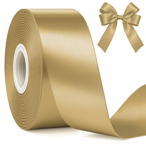 Fullive 1 1/2 Inch Champagne Gold Ribbon 30 Yards Satin Ribbon Polyester Satin Ribbons for Wedding Xmas Tree Graduate New Years Decorations DIY Bows Bouquet Gift Wrapping Christmas Favors