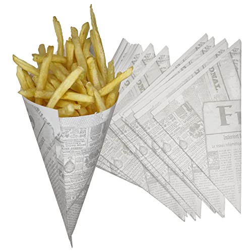 Tocnvoe - Papier Cône, 100 unités, Conteneur de Frites de Pommes, Papier Anti Grasse, Papier sulfurisé, Cônes en papier, Sacs en papier, Plats à emporter,...