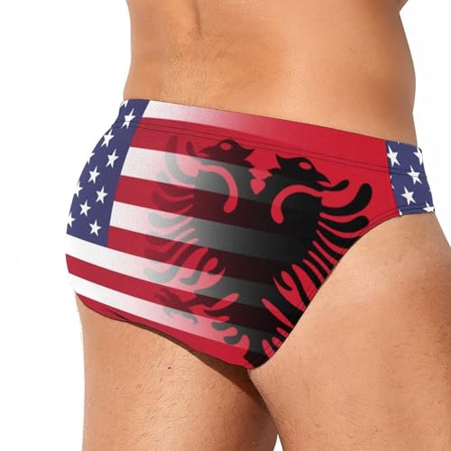 U.S.A. Albania Flag Mens Swim Briefs Bikini Sexy Low Rise Trunks Swimsuit Bathing Suit Beach3
