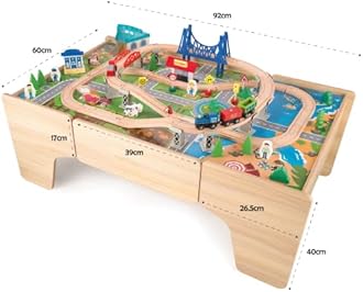 Hooga Personalised Wooden Children's Play Table, Custom Train Tabletop with Wooden Track and 80 Piece Toy Set, 2 in 1 Multi Usage Kids Activity Set with Your Chosen Name (Gold Vinyl)