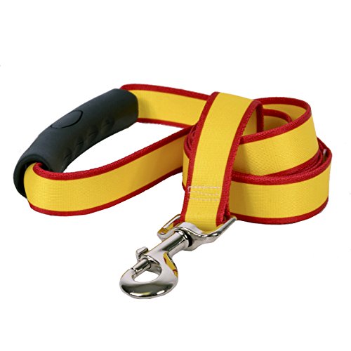 Image of Yellow Dog Design Sterling Stripes Yellow and Red Dog Leash with Comfort Grip Handle-Small-5 /8 and 5' (60 inch)