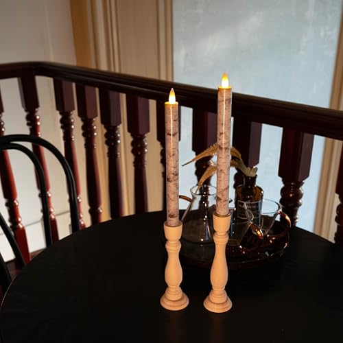 Image of Rechargeable Flameless Tealights Candle with Remote Timer, 3D Moving Flame Real Wax Candles (Includes Remote Control, Charging Base, and USB Cable) (Rech-2Taper-Birch bark, 9in)