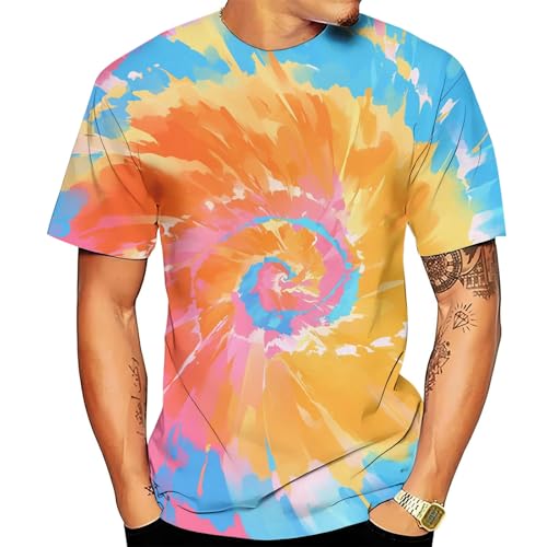 T-shirt graffiti surdimensionné pour homme - T-shirt hip hop streetwear avec impression 3D dégradé et motif batik - Haut d'été coloré dans le style...