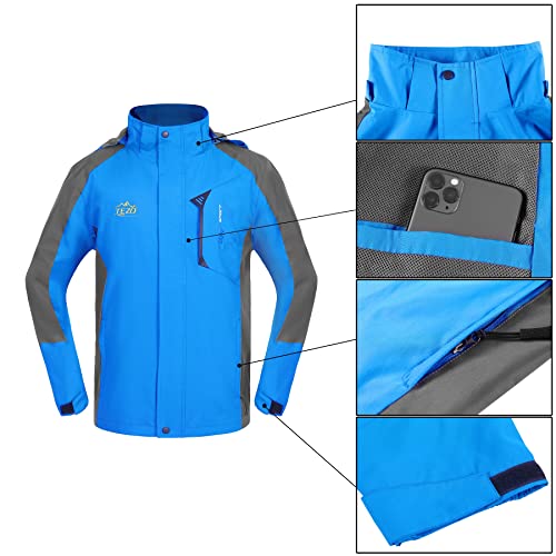 Image of Mens Rain Jacket Waterproof with Hooded Hiking Coat Lightweight Windbreaker | Windproof Mountain Jacket,Multi Zip Pockets Windbreaker,Work,Breathable,Fishing,Active Performance Shell Jackets,Outer Layer