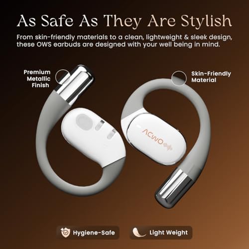 Image of ACwO Dwots Sense OWS Wireless Over Ear Earphones|Situational Awareness|15Mm Titanium Drivers|65 Hours Playback|BT V5.4|Secure Fit|4 Mics with ENC|40Ms Low Latency|Equaliser Modes (Silver White)