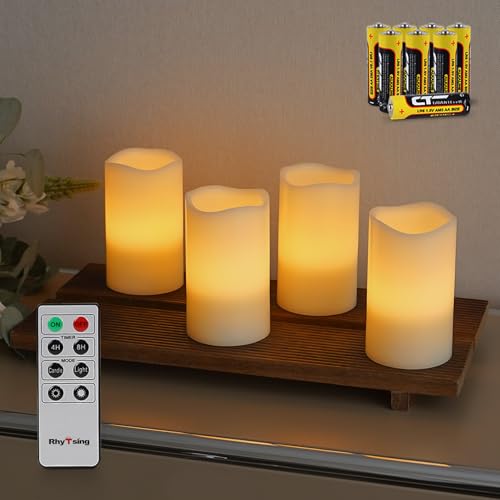 Rhytsing 4er Echtwachs Adventskerzen mit Timerfunktion, Flammenlose...