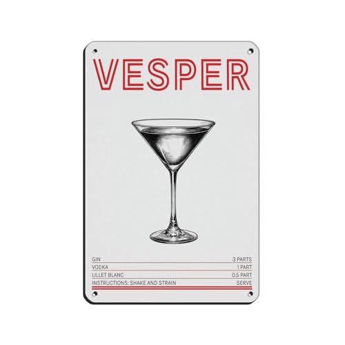 Vesper Poster rétro en métal avec impression de cocktails - Décoration murale - 20 x 30 cm