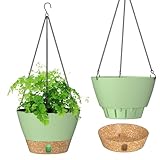 ZMTECH Hängetopf für Pflanzen, 25cm Blumentopf Ampel Hängend, Kunststoff Hänge Blumentopf mit Untersetzer für Außen Draußen Deko für Garten Balkon Wohnzimmer(2er-Set, Grün)