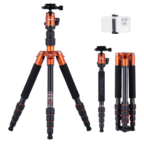 Rollei Compact Traveler No.1 Orange, 143cm Stativ Kamera mit Kugelkopf Leichtes Reisestativ aus Aluminium Fotostativ Kompakt Arca Swiss Kompatibel Kamerastativ & Einbeinstativ für DSLR und Smartphone