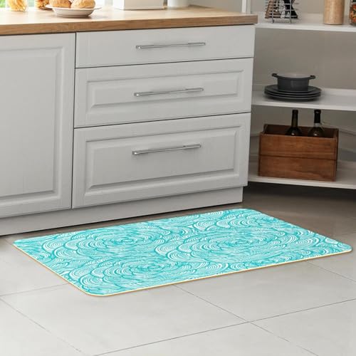 Tapis de cuisine absorbant lavable lot de 2 fleurs turquoise