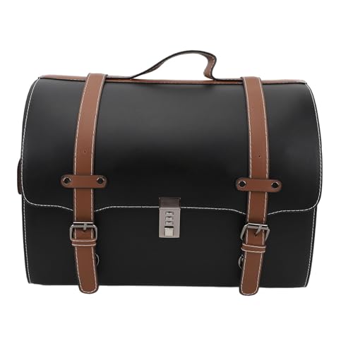 Bolsa de de Motocicleta Bolsa Equipaje Trasero Resistente Al Agua con Cerradura Combinada, Almacenamiento Casco 29.5 litros para Scooters Vehículos Eléctricos (Negro con Banda marrón)