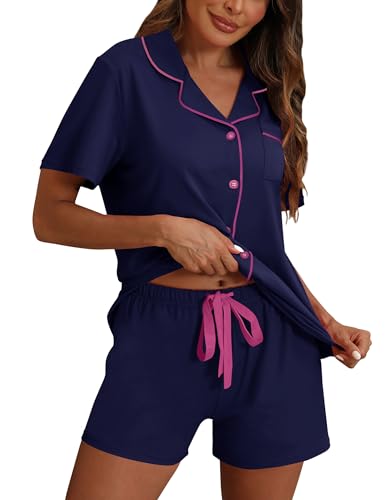 Image of ZMJ Pajamas for Women Set 2 Piece Pj Short Sets Bride Sleepwear Button Up