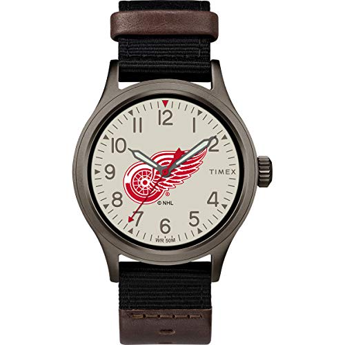 Timex NHL メンズ 40mm クラッチウォッチ, デトロイト・レッドウィングス, モダン
