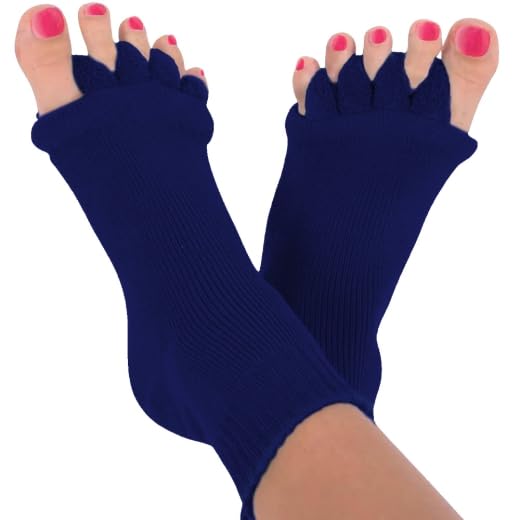 Foot Alignment Socks I Cotton Finger Toe Separator I Easing Bunion Hammertoe and Arthritis Pain Relief I Improving Posture & Increasing Flexibility I Free Size for Men & Women (Blue)-image-41
