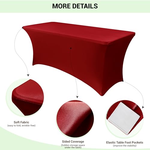 Image of Obstal 4Ft Stretch Spandex Table Cover for Standard Folding Tables - 2 Pack Universal Rectangular Fitted Tablecloth for Party, Banquet, Events, Trade Show (Dark Red, 48L x 24W x 30H Inches)
