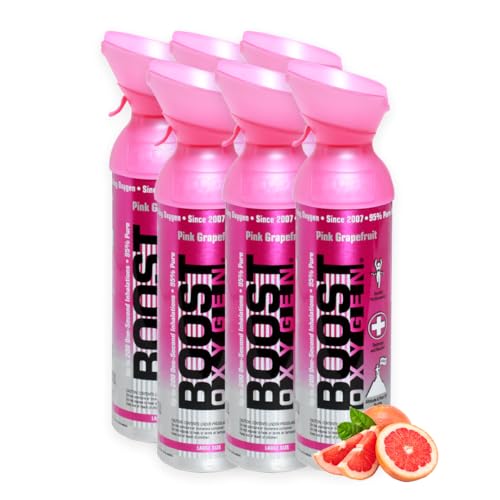 Boost Oxygen Sauerstofflasche für Unterwegs mit 95% Sauerstoff - 54L, 6x9L Sauerstoffdose mit Sauerstoffmaske für mehr als 900 Inhalationen- mobiler Sauerstoff Inhalator (Rosa Grapefruit Geschmack)