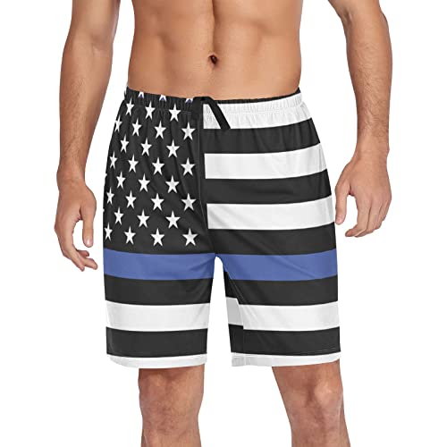 Summer Men's Sleep Shorts, American Police Flag Pajama Bottoms Pants3