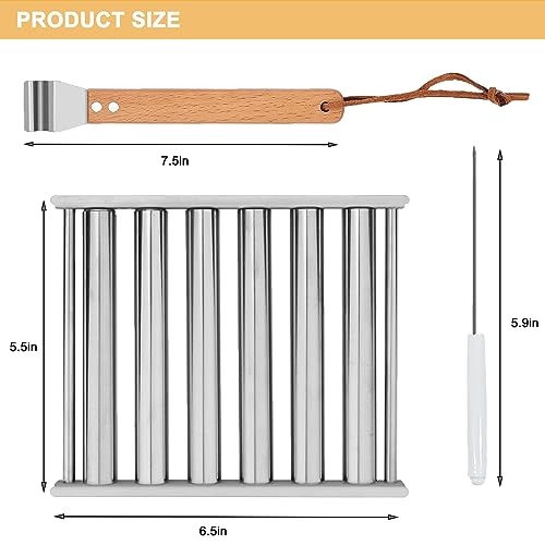 Znorso 2 PCS Hotdog Roller Grill Stainless Steel Sausage Roller Rack with Wood Handle, BBQ Hot Dog Roller for Grill, Hot Dog Roller Basket, Grill Accessories for Barbecue, 5 Hot Dog Capacity