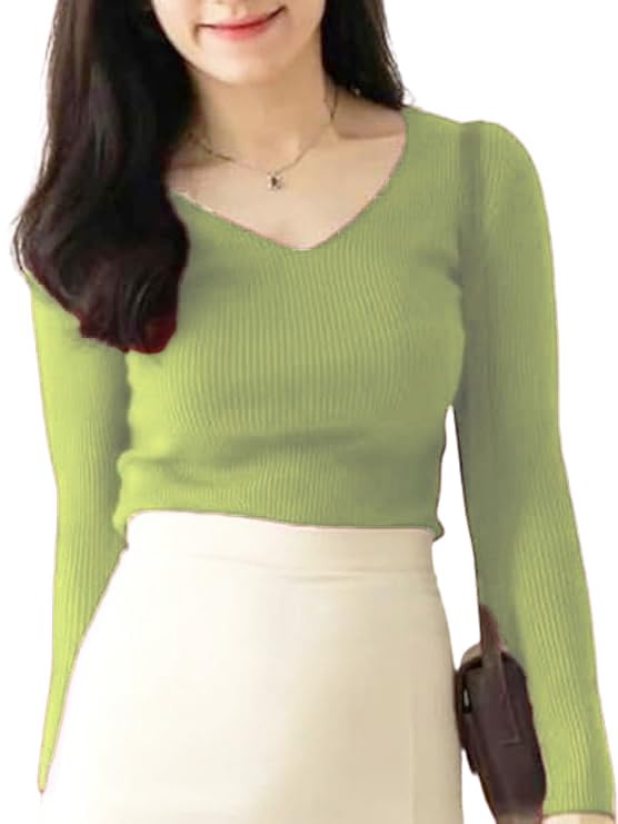 Stylish Ribbed V-Neck Full Sleeve Top for Women – Trendy Western ...