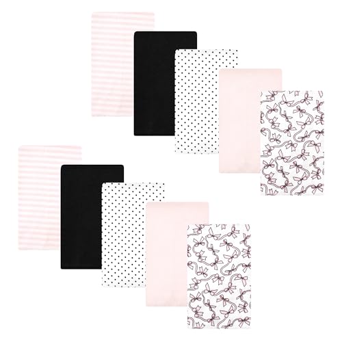 Image of Hudson Baby Unisex Baby Cotton Poly Flannel Burp Cloths, Pink Bows 10 Pack, One Size