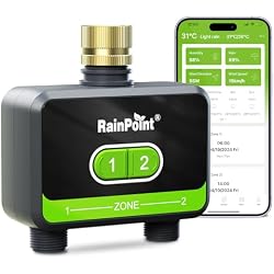 RAINPOINT Bluetooth Water Timer for Garden Hose, Smart Hose Timer 2 Outlet(Not Hub), Wireless Sprinkler Watering Timer with Rain Delay, Automatic Irrigation System for Lawns and Yard