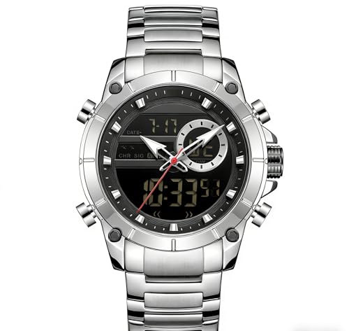 Montre étanche homme avec cadran noir sportif et bracelet acier
