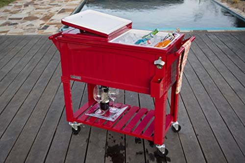 Permasteel PS-203F1-RED-AM 80 Quart Portable Rolling Patio Cooler, Red