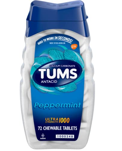 TUMS Ultra Strength 1000 Peppermint Chewable Antacid Tablets, 72 Count (Pack of 2)