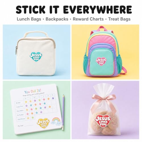 100PCS Jesus Loves You Stickers for Kids, Colorful Faith Encouragement Rewards for Sunday School, VBS & Church Activities, Christian Classroom Favors, Youth Group Supplies, 10 Colors, 1.7 Inch - Image 7