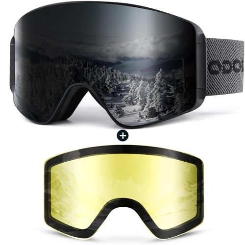 Odoland Kit di Maschera da sci con Lente Rimovibile, Lenti Intercambiabili Magnetico Senza Cornice, Occhiali da Sci Anti-nebbia con Protezione UV400, BB