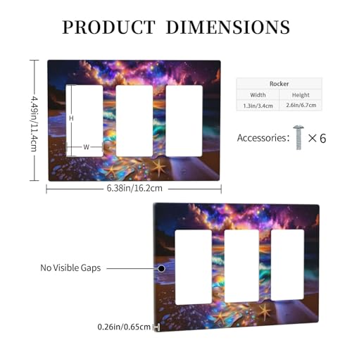 Decorative Outlet Covers Colorful Sunset Starfish Beach Shells 3 Gang Wall Plate Triple Rocker Light Switch Cover Plate Jumbo Electrical GFCI Faceplate for Bathroom Bedroom Decor