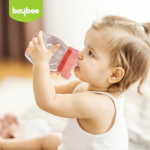 Image of Baybee Lovely Bunnies Kids Water Bottle 600ml | BPA Free & Leakproof Safe Sipper Bottle with Straw | Cute Rabbit Design Smooth Sipping with Handle & Neck Strap, Flip Lid for School Kids & Babys (Pink)