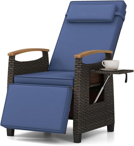 RELAX4LIFE Rattan Outdoor Recliner Chair - Wicker Chaise Lounge Chair