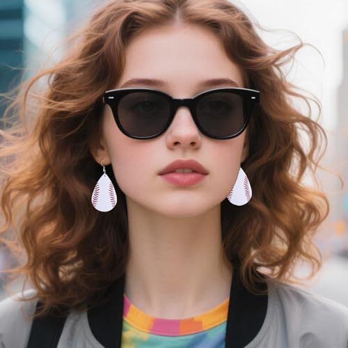 Baseball Earrings for Women Leather Teardrop Dangle Drop Jewelry Outfits Accessories4