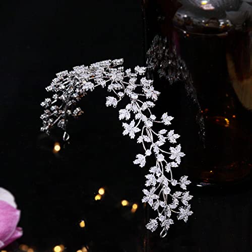 Aoligrace Full Cz Cubic Zirconia Bridal Wedding Headband Princess Sweet 16 Headwear Birthday Party Pageant Headpiece Silver Hg0114 #TOP4