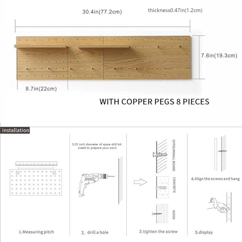 Image of Wooden Pegboard Modular Display Organization Storage Wall Hooks Shelf (Color:Oak)