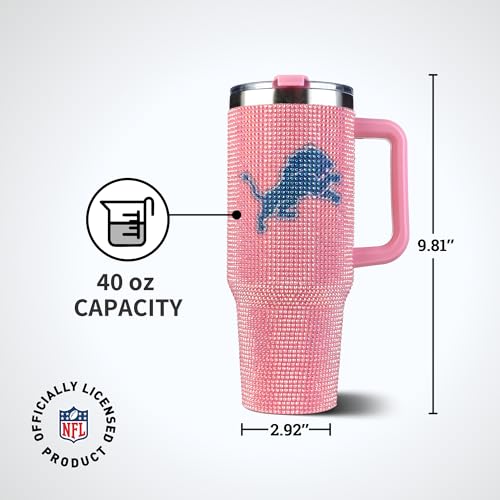 Image of The Memory Company Officially Licensed 40oz Pink Bling Game Day Tumbler, Detroit Lions