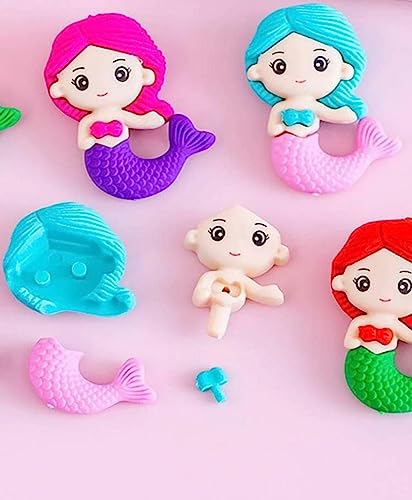 Image of AK Store (Pack of 4) 3D Cute Cartoon Shape Rubber Pencil Erasers, School Stationery for Kids, Boys Girls, Birthday Return Gifts (Mermaids)