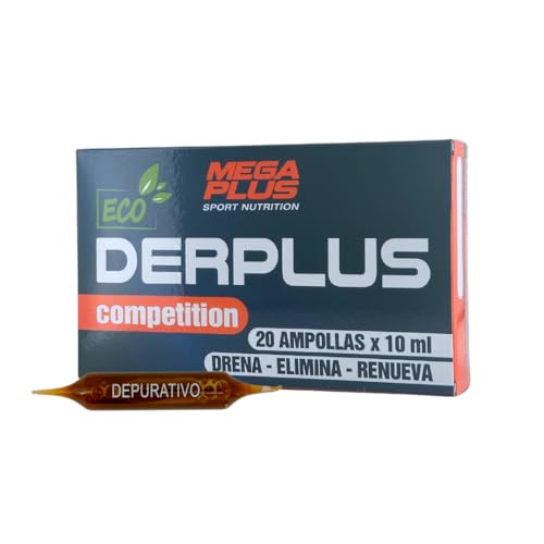 Diurético Natural - Derplus - Megaplus Sport Nutrition - Quemagrasas - Diente de león - Extracto soluble de melisa - Sin azúcar ni conservantes - 20 ampollas de 10 ml