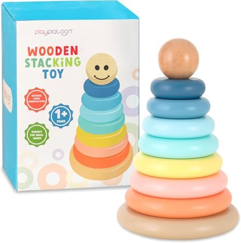 Play Platoon Wooden Rainbow Stacking Toy Ring Stacker, Educationa...