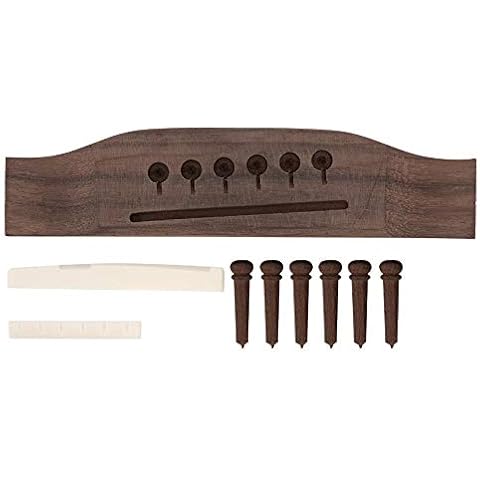 Drfeify Guitar Bridge Bone Nut Saddle,Rosewood Guitar Bone Saddle + 6Pcs String Pin Acoustic Guitar Upgrade Replacement (Rosewood) Cover