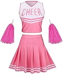 GRAJTCIN Cheerleader Costume for Women Halloween Cosplay Girls Cheerleading Uniform Cheer Outfit Crop Top Dress (S, Pink)