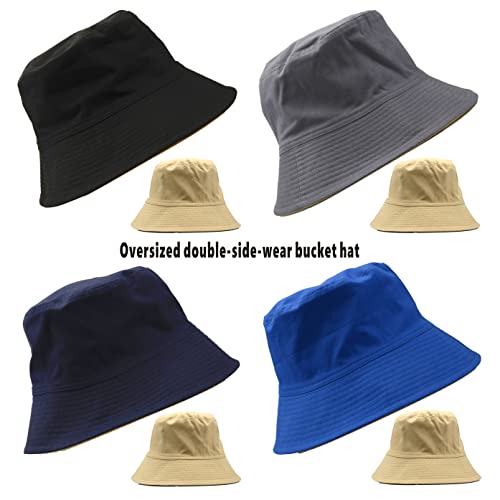MUNULA Extra Large Bucket Hats XXL Hats for Men Big Head Oversized Cotton Reversible Unisex Fishing Hat 23.6"-25.6" Outdoor, Blue/Khaki, XXL/3XL - Image 6