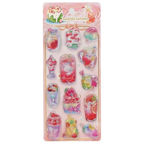 ウォーターシール 水入り ぷくぷく 立体 3d キラキラ ラメ入り ぷっくりシール 揺れる 浮き出し 手帳デコ 可愛い カラフル 装飾 日記 スマホ 携帯電話 DIY クラフト 女の子 子供 誕生日プレゼント 贈り物 手芸用品 (アイスクリーム B)